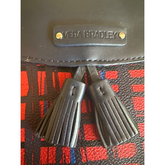 Vera Bradley Red & Navy Blue Plaid Leather Wristlet With Tassels & Zip Pocket - Picture 2 of 5